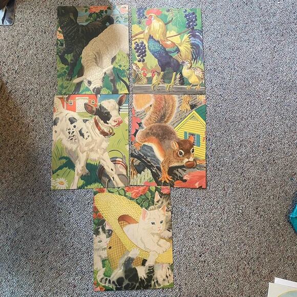 Other - Lot of 5 Vintage Farm Animals Postcards Double Side Printed Roster Chicks Lambs